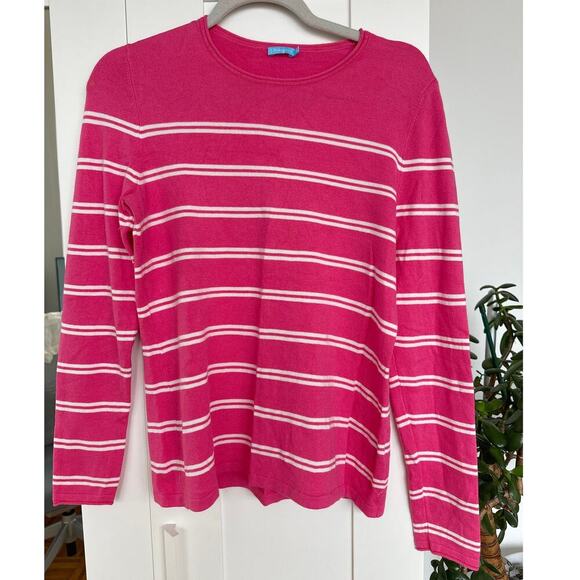 J. McLaughlin Women's Lightweight Crewneck Sweater Pink/White Striped,Size M,EUC - Picture 1 of 4